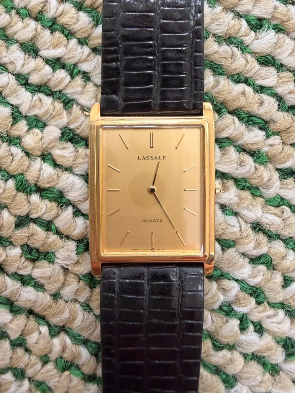 Mens Seiko Lassale Goldtone Thin Tanq Watch Model 9550-5299